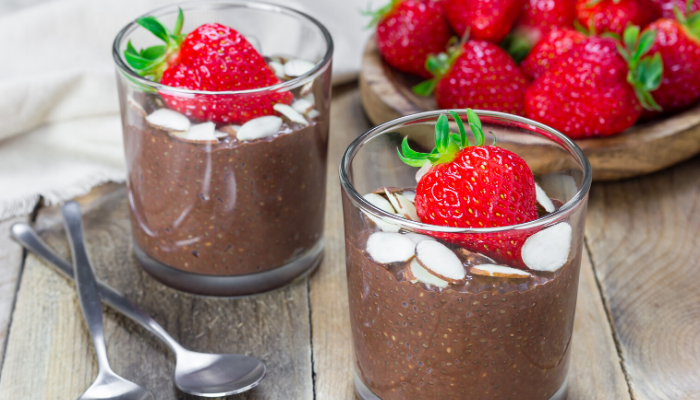 Chocolatey Chia Seed Pudding with strawberry