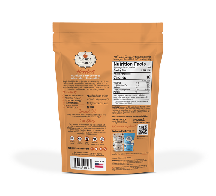 Sugar Free Non-Dairy Coffee Creamer | Hazelnut Flavor – Leaner Creamer