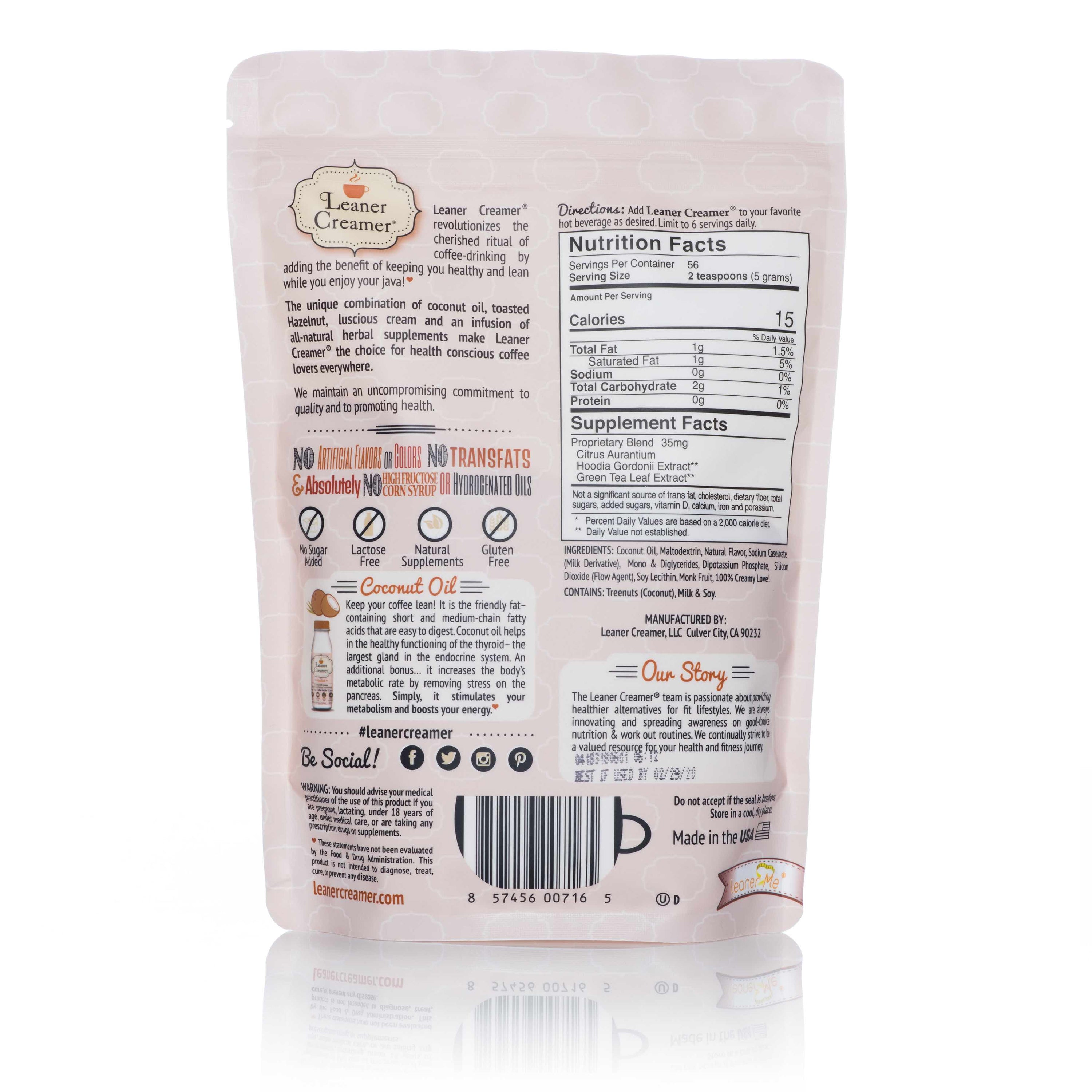 Sugar Free, NonDairy Hazelnut Refill Pouch Leaner Creamer